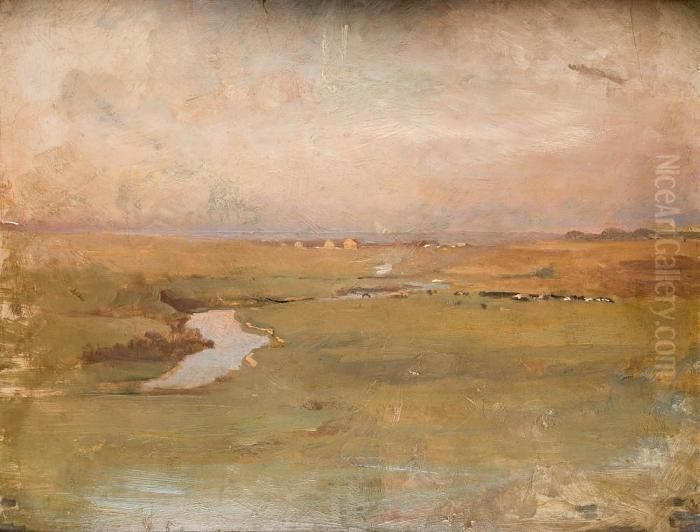 Pejzaz Z Rzeka Oil Painting by Thaddaus von Ajdukiewicz