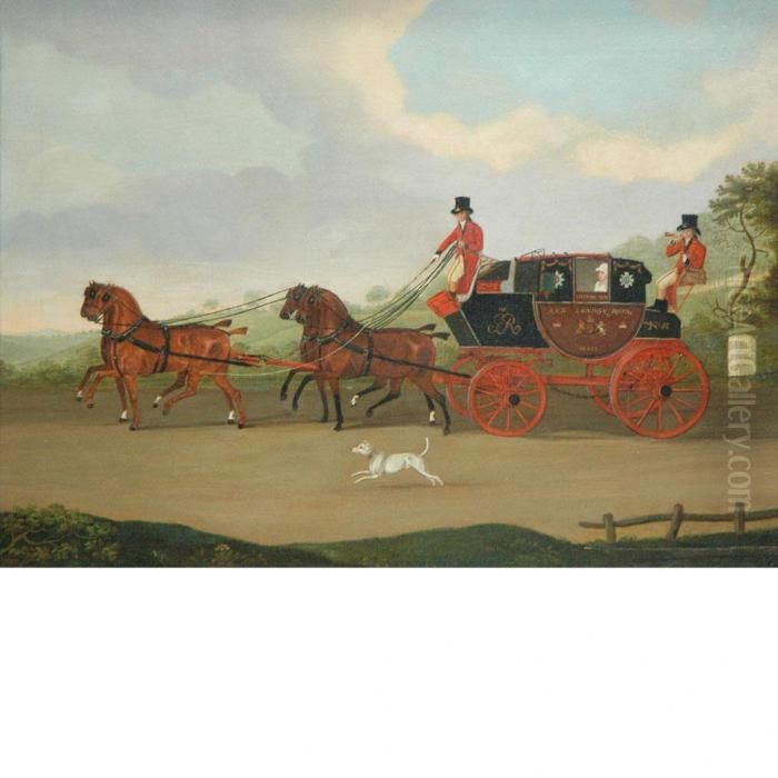 The London And Edinburgh Royal 
Mail, Passing The 101st Milestone From London, Between Stamford And 
Grantham Oil Painting by Henry Thomas Alken