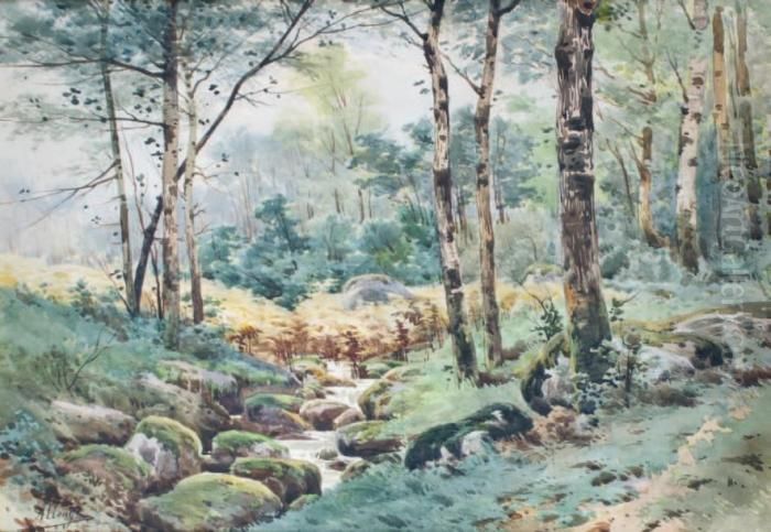 Le Ruisseau A L'oree De Bois Oil Painting by Auguste Allonge