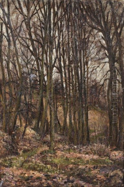 Bouquet D'arbres En Foret De Fontainebleau Oil Painting by Auguste Allonge