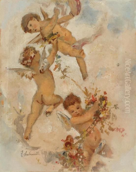 Putti Con Ghirlanda Di Fiori Oil Painting by Federico Andreotti