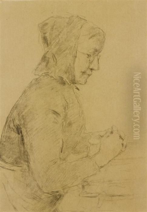 Portrait Of A Old Peasant Woman Oil Painting by Albert Anker