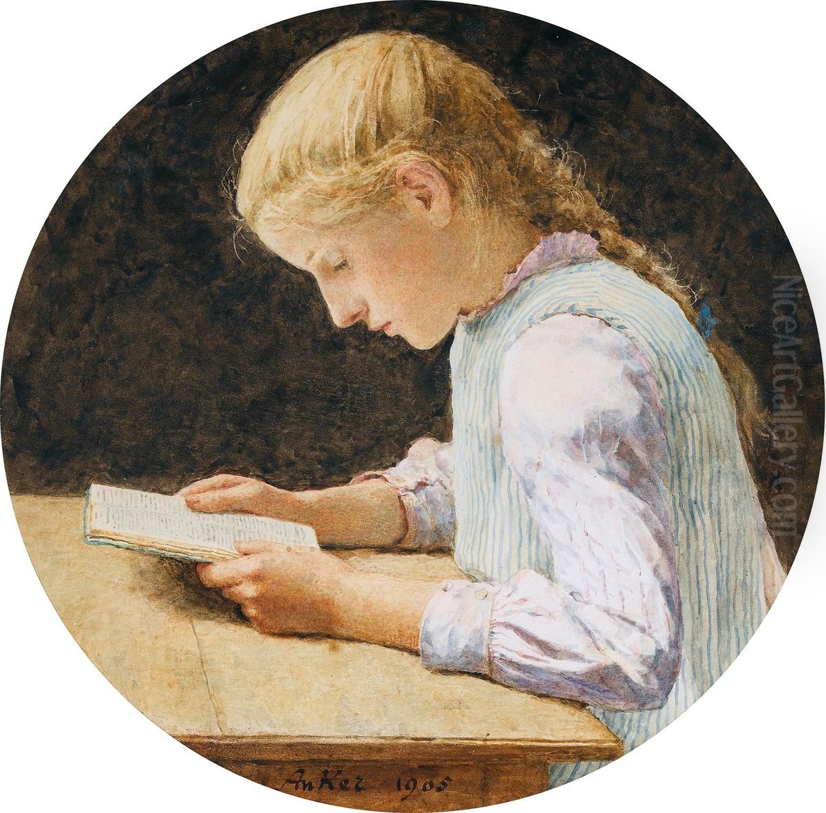 Lesendes Madchen Oil Painting by Albert Anker
