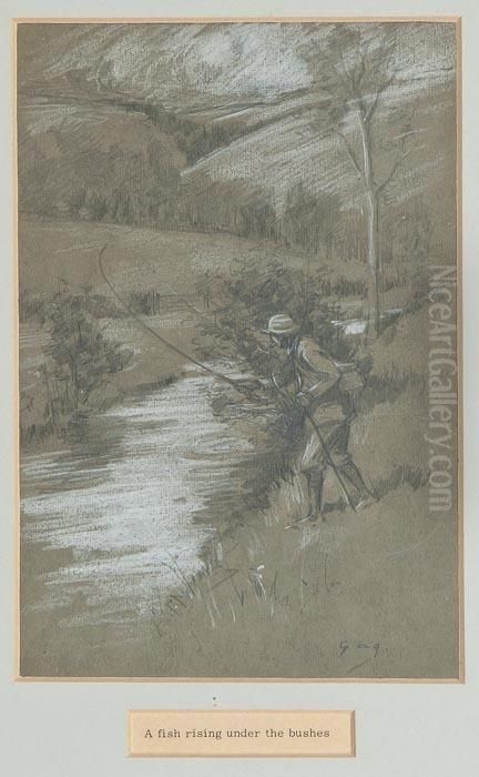 A Fish Rising Under The Bushes Oil Painting by George Denholm Armour