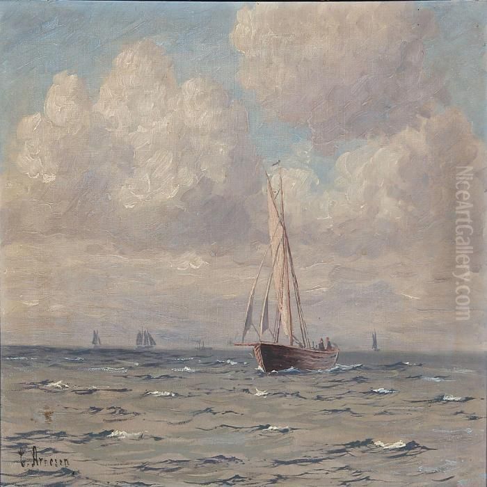 Seascape With Sailing Ships Oil Painting by Vilhelm Karl Ferd. Arnesen