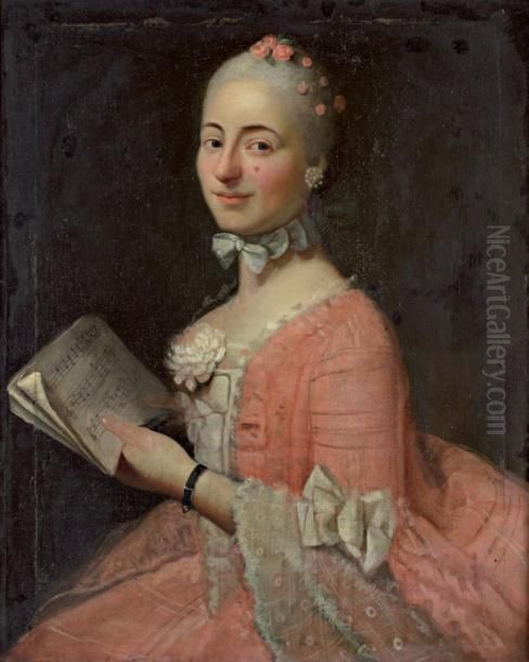 Jeune Femme A La Partition De Musique Oil Painting by Jacques-Andre-Joseph Aved