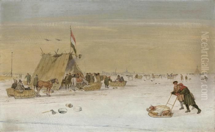 A Winter Landscape With Figures On The Ice Oil Painting by Hendrick Avercamp