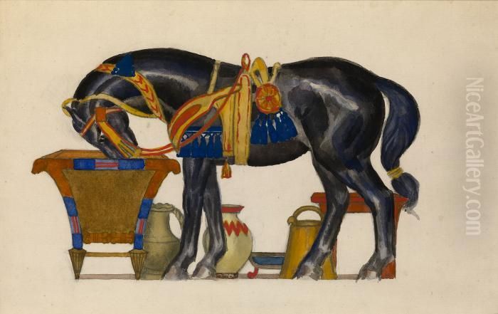 Cheval S'abreuvant Oil Painting by Leon Samoilovitch Bakst