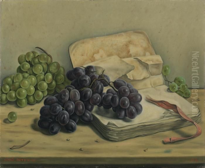 Nature Morte Aux Raisins Et Livre Oil Painting by Aime Barraud
