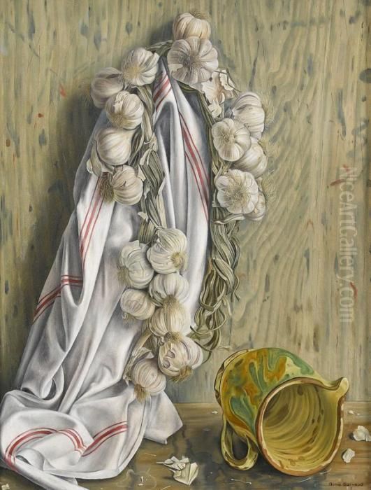 Stillleben Mit Knoblauchzopf Und Henkelkrug Oil Painting by Aime Barraud