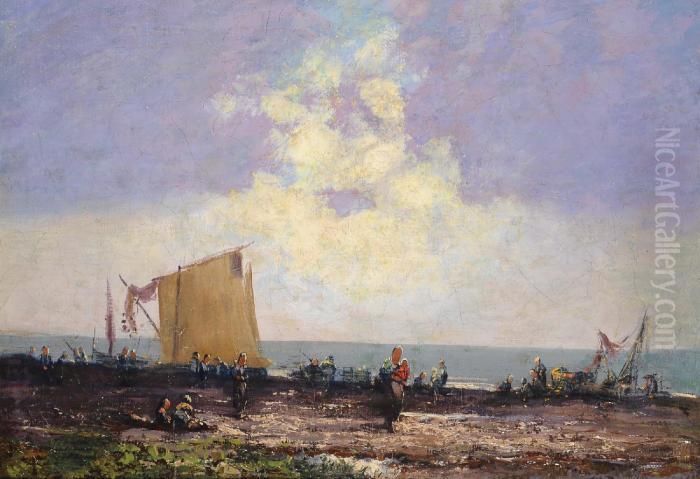 Personaggi Sulla Spiaggia Oil Painting by Licinio Barzanti