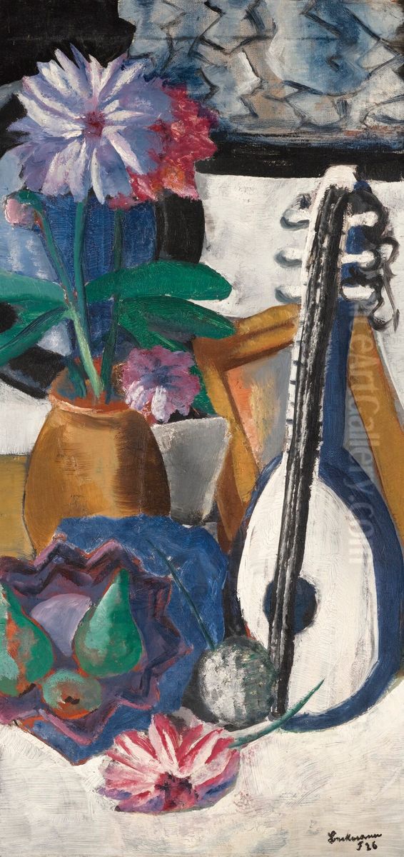 Stillleben Mit Violetten Dahlien Oil Painting by Max Beckmann
