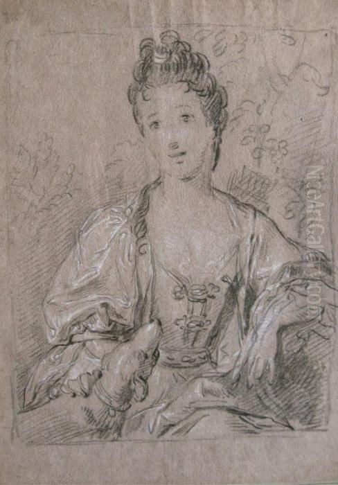 Etude Pour Le Portrait D'une Jeune Femme En Diane Chasseresse. Oil Painting by Alexis-Simon Belle