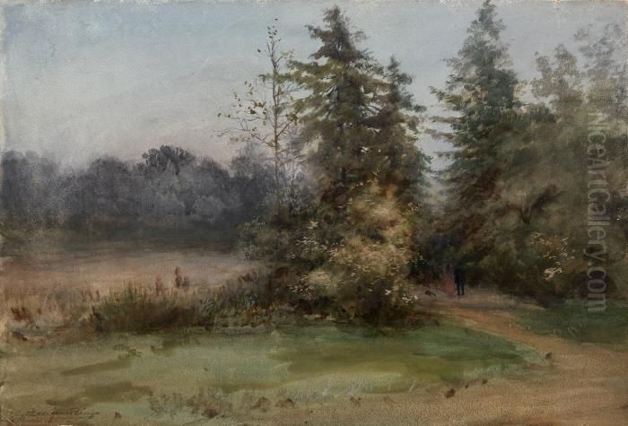 Landscape With Two Figures Oil Painting by Albert Nikolaevich Benois