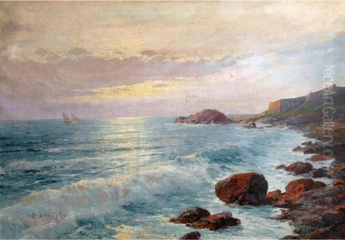 Marina Oil Painting by Cesare Bentivoglio