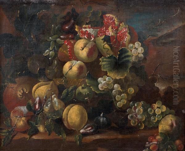 Nature Morte Aux Peches, Grenades Et Raisins Oil Painting by Christian Berentz