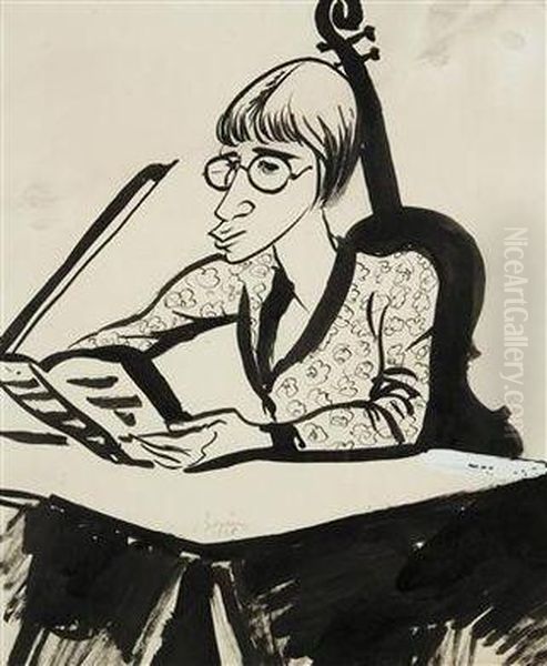 The Cellist Sela Trau Oil Painting by Robert Bereny