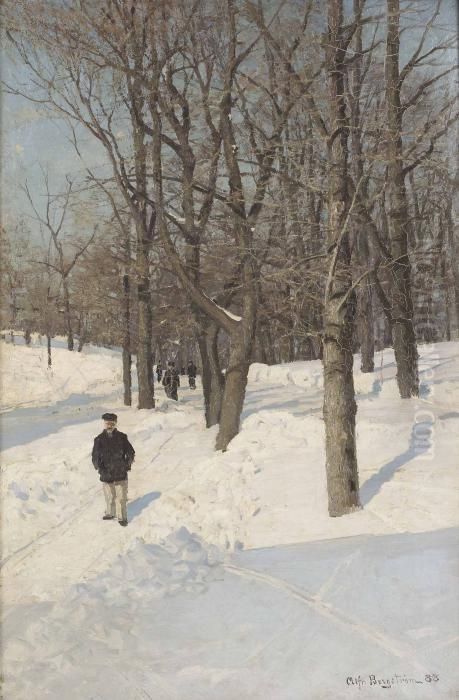 Skeppsholmen I Sno Oil Painting by Alfred Bergstrom