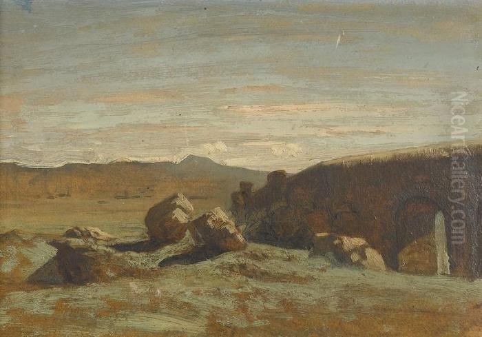 Romische Landschaft Mit Ruinen Oil Painting by Leon Rodolphe Berthoud