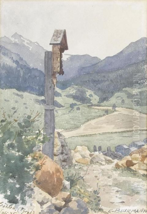 Wegkreuz In Tirol Oil Painting by Emil Beurmann