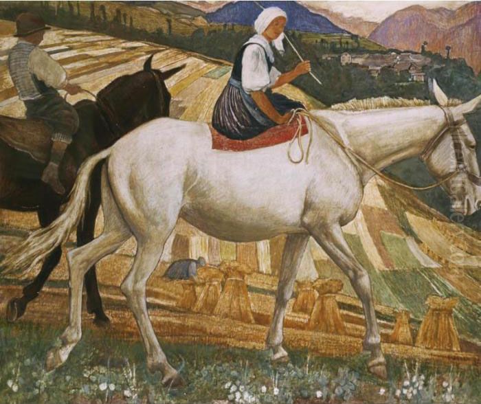 Paysanne A Dos De Mulet Oil Painting by Ernest Bieler