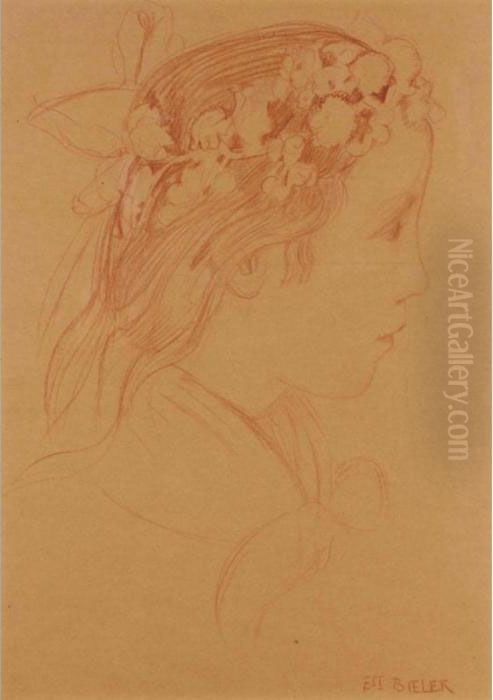 Jeune Fille Avec Une Petite Couronne De Fleurs Oil Painting by Ernest Bieler