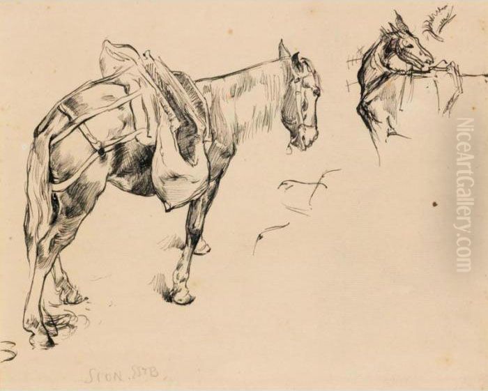 Etude De Chevaux Oil Painting by Ernest Bieler