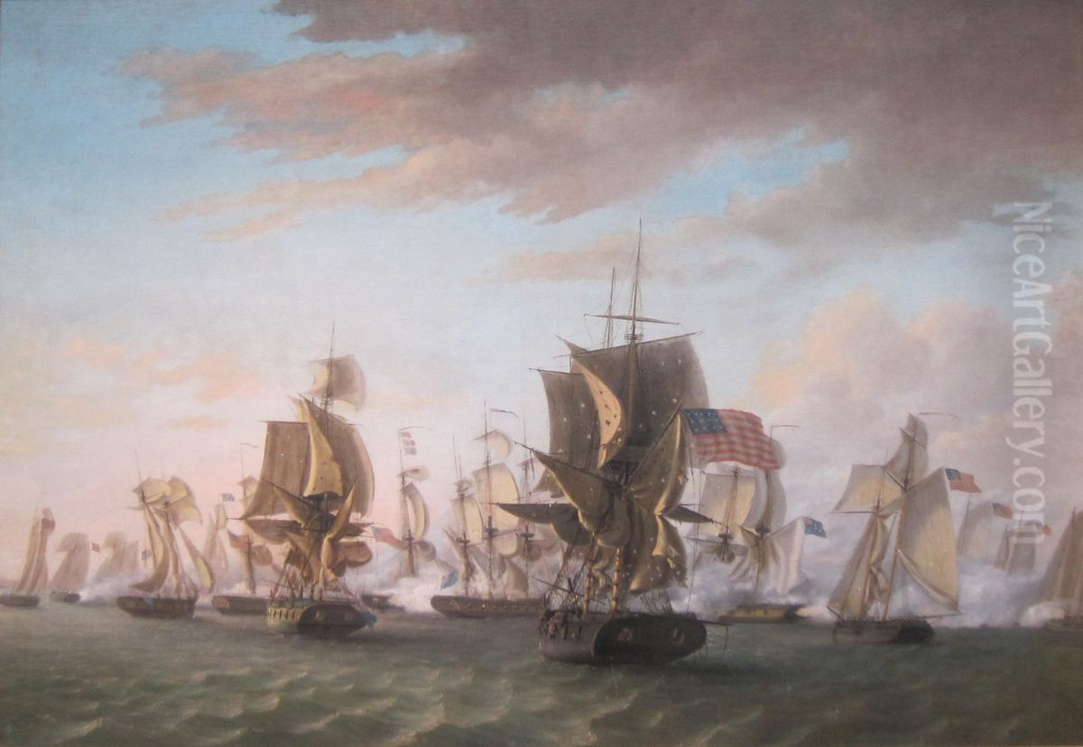 Perry's Victory On Lake Erie Oil Painting by Thomas Birch