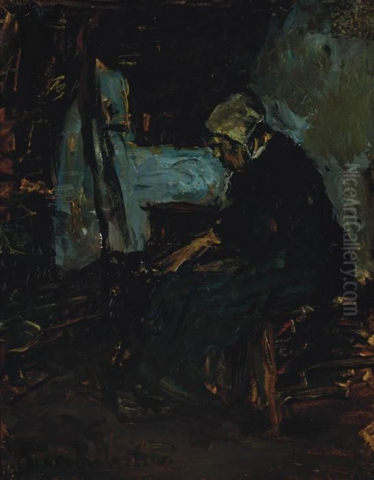 Stoking The Fire Oil Painting by Suze Robertson