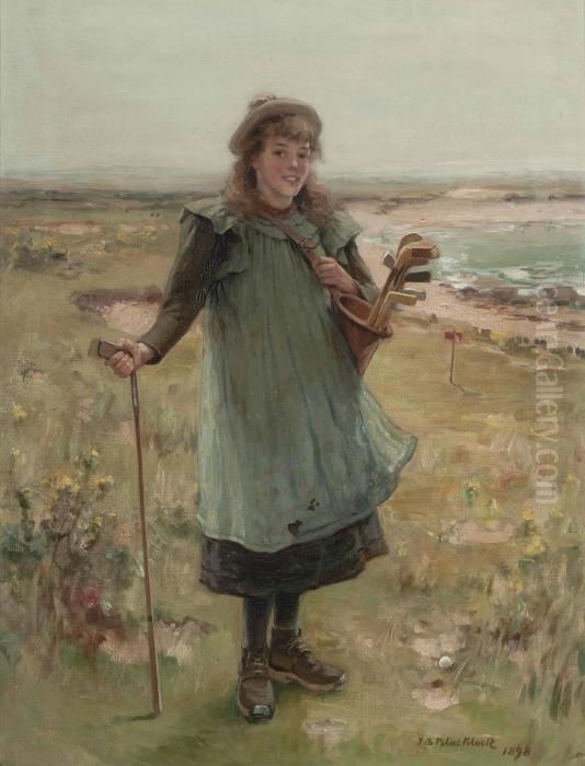 The Young Golfer Oil Painting by Thomas Bromley Blacklock