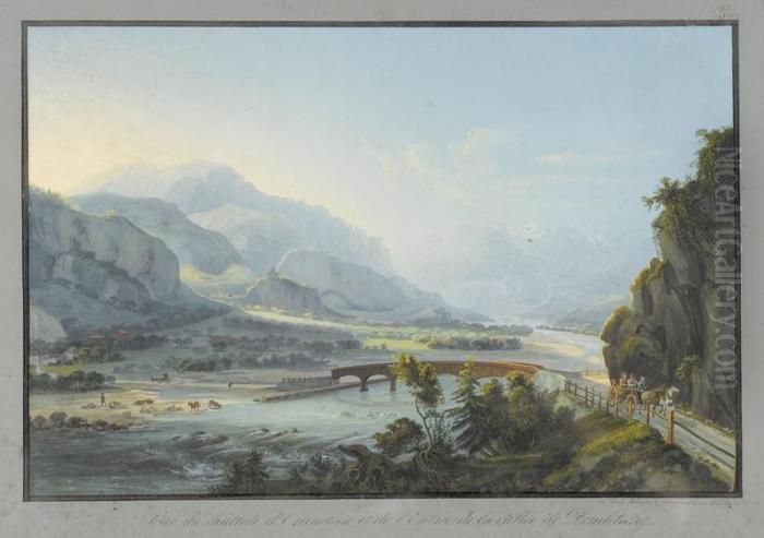 Vue Du Chateau D'ortenstein Et De L'entree De La Vallee Dom 
Letschg Oil Painting by Ludwig Bleuler