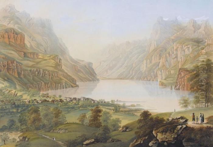 Brunnen Sammt Dem Ruetli Und Tellenplatten Am Vierwaldstaed 
Ter See Oil Painting by Johann Heinrich (II) Bleuler: