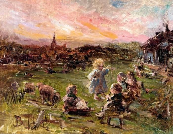 Spelende Kindjes Oil Painting by Bernardus Johannes Blommers