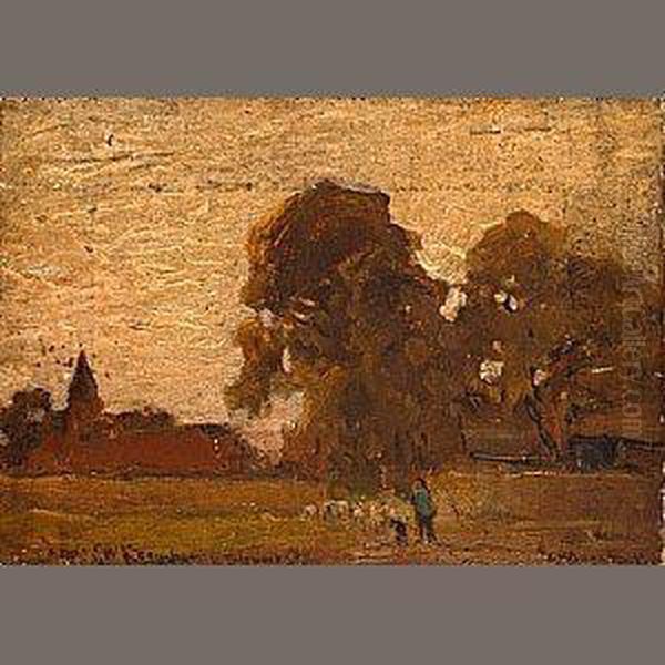 A Rural Landscape Oil Painting by Bernardus Johannes Blommers
