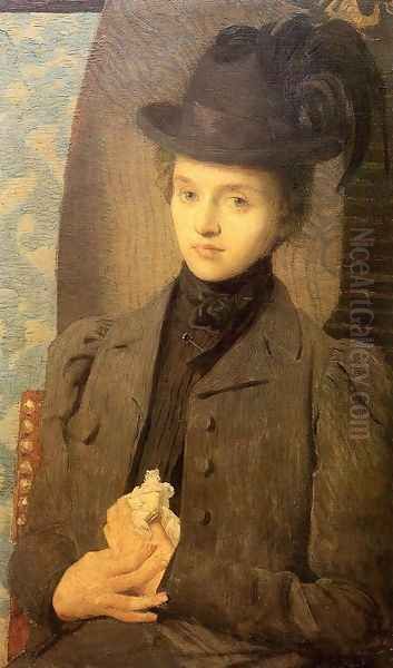 The Black Hat Oil Painting by Julian Alden Weir