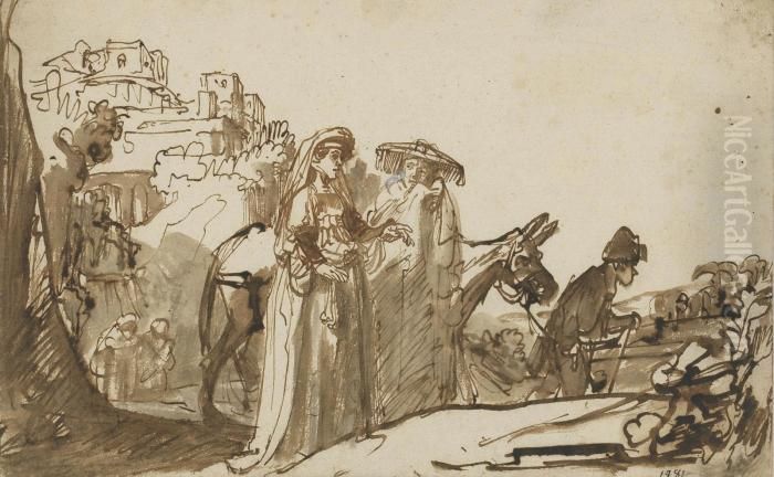 Jacob And Rachel Pen And Brown 
Ink, Brown Wash, With Corrections In White Bodycolour 7 7/8 X 12 3/8 In Oil Painting by Ferdinand Bol