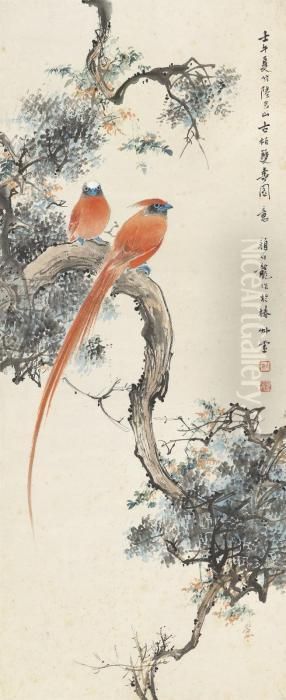 Pine And Birds Oil Painting by Yan Bolong