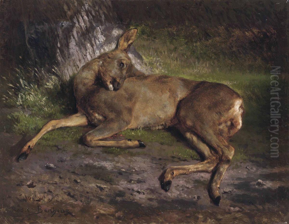 A Roe Deer In The Forest Oil Painting by Rosa Bonheur