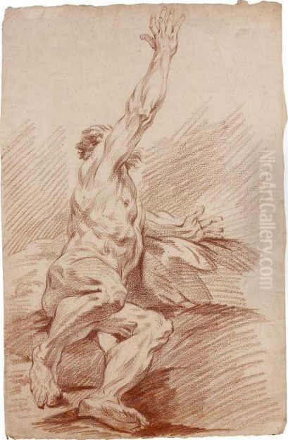 Academie D'homme Le Bras Leve, 
Preparatoire Au 'livre D'academies Dessinees D'apres Le Naturel Par 
Francois Boucher Peintre Du Roy' Oil Painting by Francois Boucher