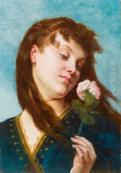 Femme A La Rose Oil Painting by Gustave Clarence Rodolphe Boulanger