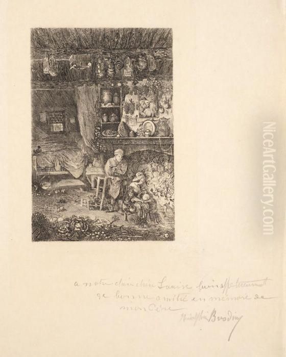 Interieur Flamand Oil Painting by Rodolphe Bresdin