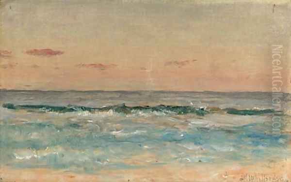 Waves Rolling in on a Sandy Beach Oil Painting by Thomas Worthington Whittredge
