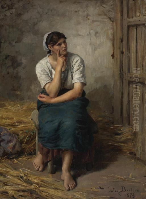 Paysanne Au Repos Oil Painting by Jules Breton