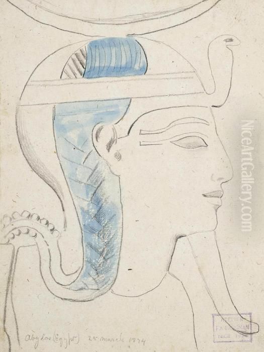 Four Studies From The Temple Of 
Seti I, Abydos, Egypt, Including: Study Of A Relief Of The Head Of 
Khonsu (illustrated); Study Of A Relief; Study Of A Relief Of A Goddess;
 And Study Of A Relief Of The Head Of Seti I Oil Painting by Frederick Arthur Bridgman