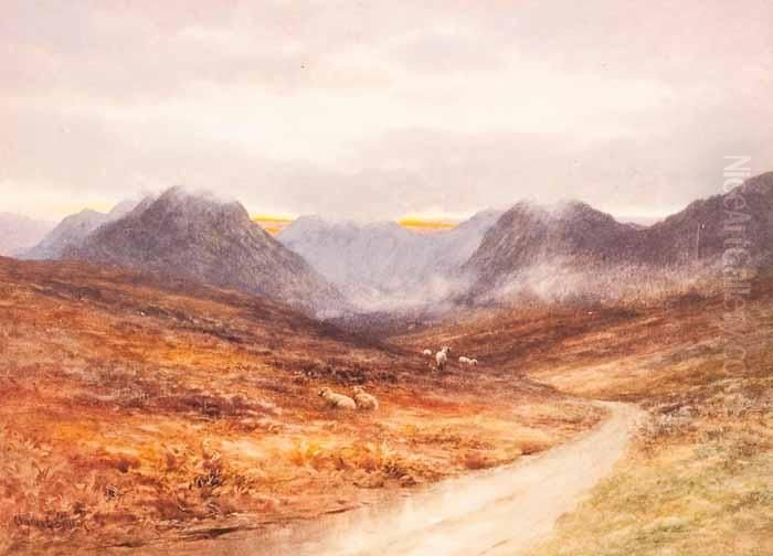 Grazing Sheep Above Loch Lomond Oil Painting by Charles Edward Snr Brittan