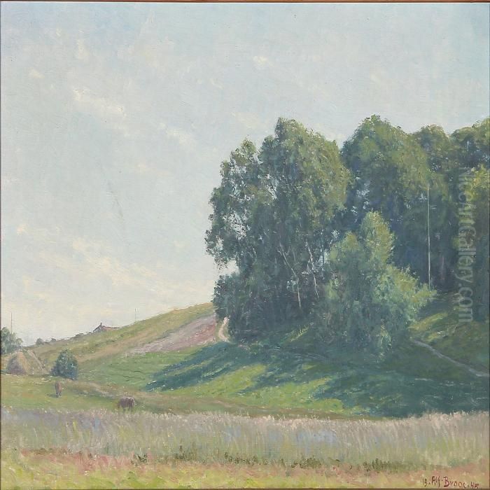 Hilly Summer Landscape Oil Painting by Alfred K. Harald Broge