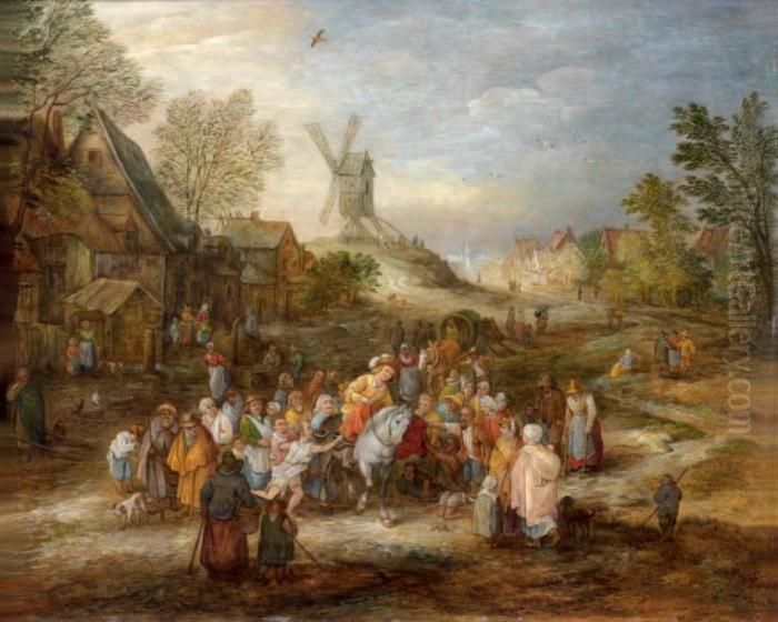 Saint Martin Partageant Son Manteau Oil Painting by Jan The Elder Brueghel
