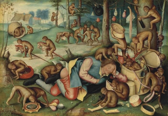 The Peddler Pillaged By Apes Oil Painting by Pieter III Brueghel