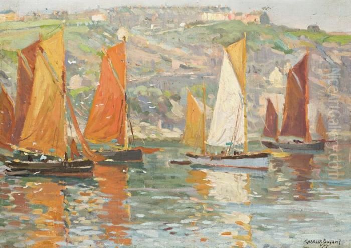 Brixham Trawlers Oil Painting by Charles David Jones Bryant