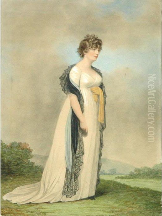 Portrait Of A Lady In A Landscape (belvidera) Oil Painting by Adam Buck